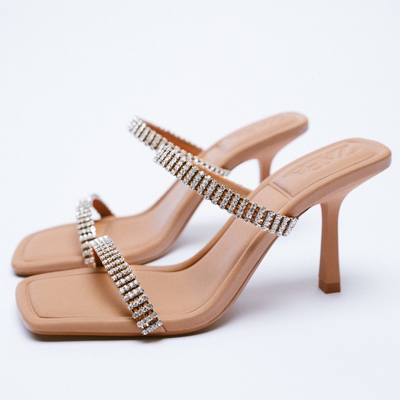 Zara Shoes - NWT Zara Sparkly Strap Heeled Sandals
